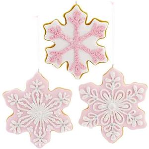 Kurt S. Adler Clay dough Christmas Tree Ornaments Holiday Decoration Gingerbread Peppermint Candy (4.5" Set of 3 Pink White Snowflake Clay dough Cookie Ornaments Glitter Decoration T2877)