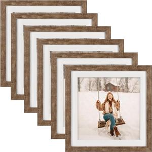TOFOREVO 10x10 Square Picture Frames Set of 6 Rustic Wood Grain Photo Frame for Gallery Wall Mounting or Tabletop Display