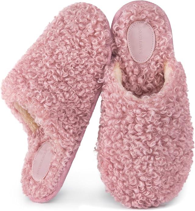 SNUGLEAVES  Women's Fuzzy Slip-on Slippers Warm Cozy Soft Lightweight Memory Foam Indoor House Shoes, 9-10