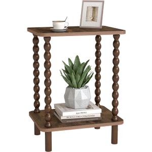 2-Tier End Table,Vintage Side Table,Solid Wood Bedside Table with Storage Rack,for Living Rooms, bedrooms, and Narrow Spaces (Rustic Brown)