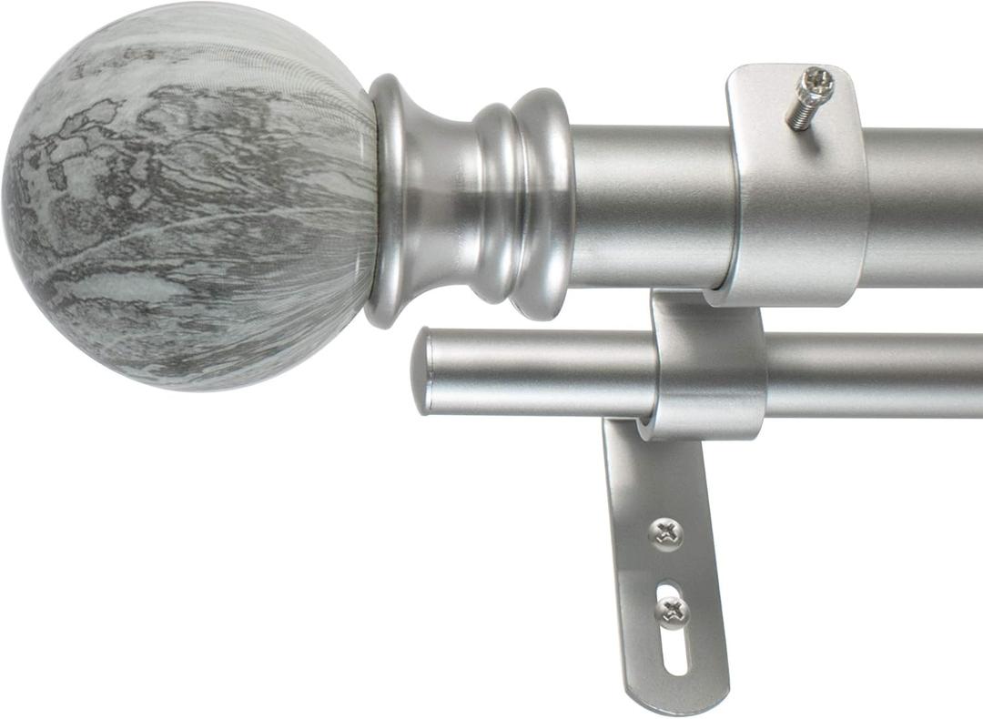 Decopolitan 30023-AS36 MARBLE BALL DOUBLE CURTAIN ROD SET, 36 to 72-Inches, Antique Silver