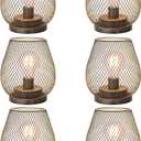DECORKEY Set of 6 Battery Operated Lamp LED Table Lantern, Golden Metal Cage Cordless Lamps with LED Bulb, Vintage Decorative Outdoor Lantern for Weddings, Party, Patio, Events for Indoors Shelf Decor