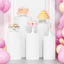LEBENGURU 5Pcs Cylinder Pedestal Stand Covers White, Round Spandex Display Pedestal Covers, Elastic Cloth Plinth Pillar Cover for Parties Wedding Birthday Event Decor Props (Only Covers)