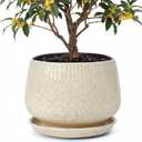 10.3 Inch Ceramic Planter with Saucer,Modern Garden Pots with Drainage Hole Mesh Net, for Indoor Outdoor Use (Silk White)