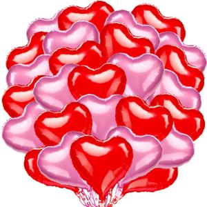 Skylety 28 Pcs Valentine's Day Heart Shaped Foil Balloons, 18 Inch Red and Pink Solid Color Helium Balloons for Galentine's Day, Wedding, Engagement, Anniversary Party Decorations