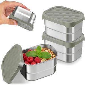 6 pcs Stainless Steel Snack Containers,8oz Reusable Snack Containers with Lids,Metal Food Containers,Fruit Containers for Lunch Box, Easy Open Food Containers With Silicone Lids Box