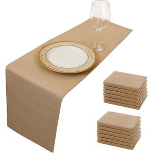 12 Pack Burlap Table Runners 12x108 Inch - Natural Jute Rustic Farmhouse Table Runner Decor for Western Wedding, Farmhouse Party, Holiday & Kitchen Dining Table (Brown, 12x108 12PC)
