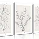 3Pcs Framed Neutral Botanical Wall Art Minimalist Abstract Botanical Line Canvas Posters Prints Modern Beige Boho Plant Paintings Wall Decor Pictures for Bedroom Living Room Home Decoration