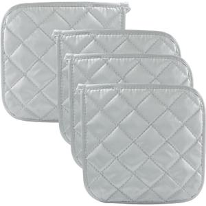 4 Pack Heat Resistant Pot Holders, Cotton Hot Pads Kitchen Potholders, Machine Washable Trivet for Cooking and Baking/Kitchen Enthusiasts, Silver