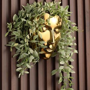 Face Vase,Ceramic Female Form Face Vase,Modern Wall Hanging Plant Pot with Drainage for Home Centerpieces, Office Outdoor Hanging Decor (Vintage Gold)