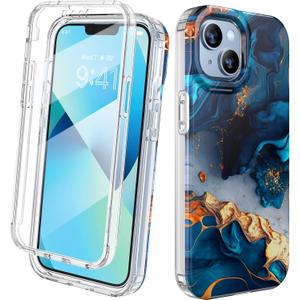 Diaclara Designed for iPhone 13 Case, Full Body Rugged Case with Built-in Touch Sensitive Anti-Scratch Screen Protector, Soft TPU Bumper Case for iPhone 13 6.1" (Water Blue)