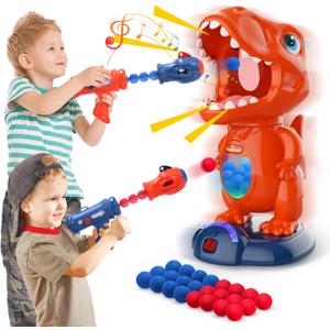 EagleStone Movable Dinosaur Shooting Toys for Kids Games with 2 Air Pump Gun, Party Toys with Score Record, LED & Sound, 48 Foam Balls Electronic Target Practice Gift for Boys and Girls