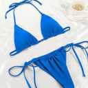 Women Halter String Bikini Set Sexy Thong Cheeky Two Piece Swimsuits Solid Color Bathing Swimwear, S, Blu