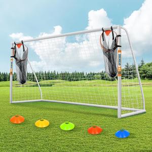 ORIENGEAR 12ft*6ft Soccer Goals for Backyard, Portable PVC Soccer Goal with 68mm Frame, PE Net, Carry Bag, Ground Stakes, Tool-Free Setup for Kids, Youth, Adults, Park, School and Shooting Drills