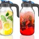 2 Pack Glass Pitchers with Lid, 64 oz Sun Tea Pitcher, Half Gallon Mason Jar Pitcher with Wide Mouth Airtight Lid for Ice Tea, Cold Brew Coffee, Fridge Water, Milk, Juices, Leak Proof Water Jug