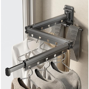 CICUFY Clothes Drying Rack Wall Mounted Foldable Laundry Drying Rack Collapsible/Retractable Space Saving Laundry Hanger Dryer Rack with Additional BarMatte Gray