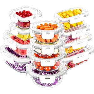 VERONES 12 Packs Glass Food Storage Containers Set, Airtight Glass Lunch Containers, Glass Meal Prep Containers with Lids,Exclusive of BPA, for Microwave, Oven, Freezer & Dishwasher Friendly,White