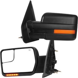 AUTOSAVER88 Tow Mirrors Compatible with 2007-2014 Ford F150, Power Heated Driver and Passenger Side Replacement Towing Mirror Set with Turn Signal Puddle Light Black