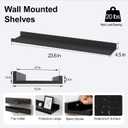 Long Floating Shelves for Wall Decor, Long Wall Mounted Storage Shelf for Bedroom, Living Room, Bathroom, Kitchen, Nursery, Display Picture Ledge Shelf with Lip Set of 2-24 Inches, Black