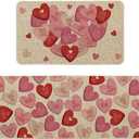 Artoid Mode Pink XOXO Love Heart Valentines Kitchen Mats Set of 2, Home Decor Low-Profile Kitchen Rugs for Floor - 17x29 and 17x47 Inch