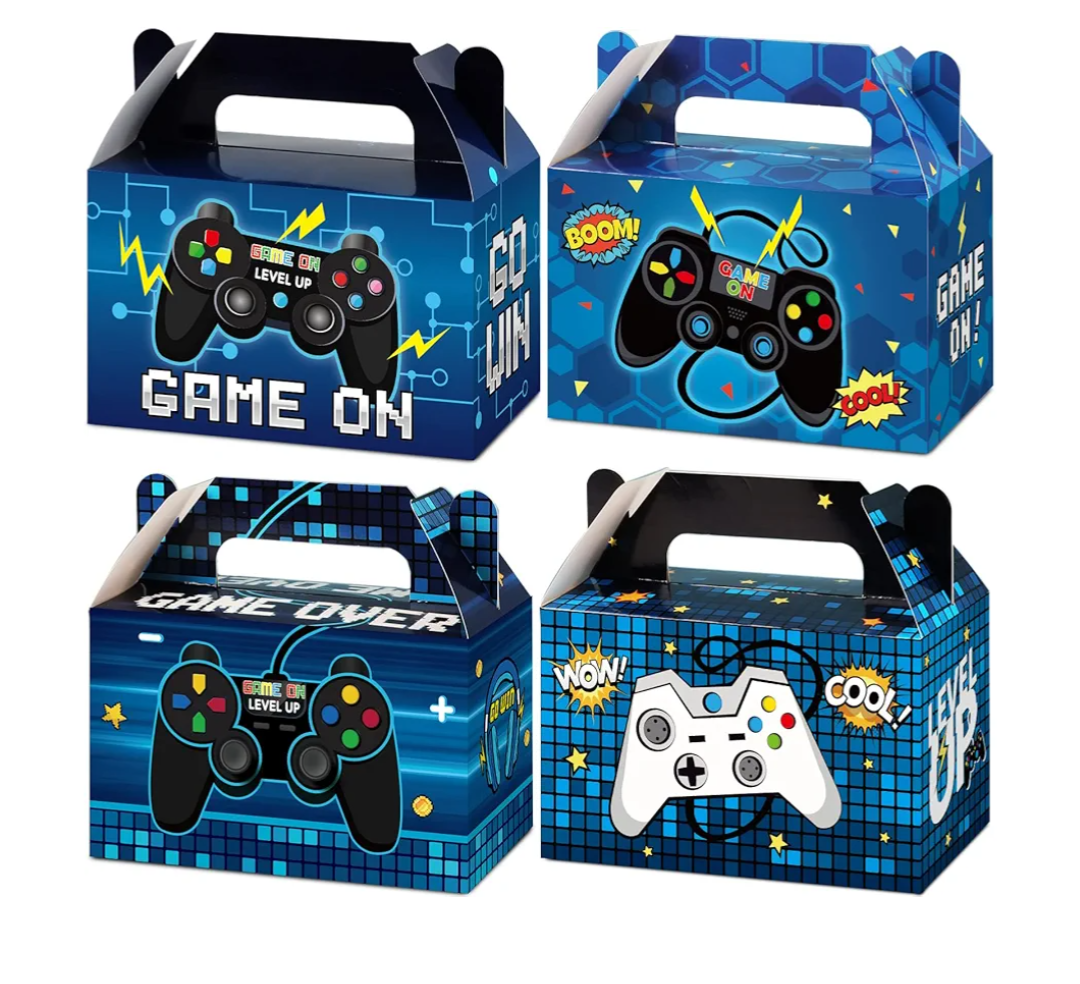 Tevxj 12 Pcs Video Game Bags Gamer Party Favors Treat Gift Boxes Gamer Candy Bags Gaming Party Favors Goody Boxes for Kids Boys Video Game Birthday Decorations Supplies 6 x 3 x 3.5 Inches（Blue）