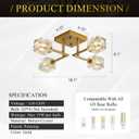Modern Gold Sputnik Chandeliers 4-Light Crystal Semi Flush Mount Ceiling Light Fixture Industrial 18" Chandelier for Hallway Entryway Kitchen Bedroom Dining Room