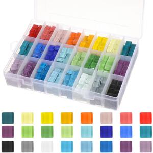 2.31 LB/1100 Pcs Glass Mosaic Tiles Bulk, 24 Colors Clear Mosaic Tile for Crafts with Storage Box 0.4 Inch Square Crystal Glass Pieces for Art DIY, Home Decoration