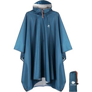 ANYOO Hooded Rain Poncho for Adults Waterproof Lightweight Rain Coat for Men Women Reusable Rain Jacket for Emergency Outdoor (Sea Blue)