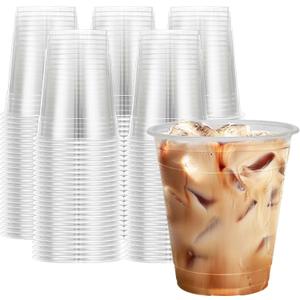 Clawsoff 12 oz Clear Plastic Cups, 300 Count Disposable Coffee Cups No Lids, 12 Ounce Cold Plastic Party Cup Bulk, PET Clear Cup for Iced Coffee, Smoothie, Cold Beverage