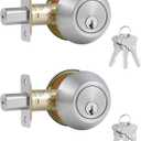 1 Side Keyed Deadbolt Lock,Single Cylinder Dead Bolt, Satin Nickel Round Exterior Keyed Front Entry Inside Door Deadbolt, 2 Pack