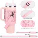 Metal Cup Holder with Strap for Stanley Cup 40 oz, Water Bottle Carrier Bag for Stanley Cup AccessoriesSports Water Bottle Accessories(Pink)