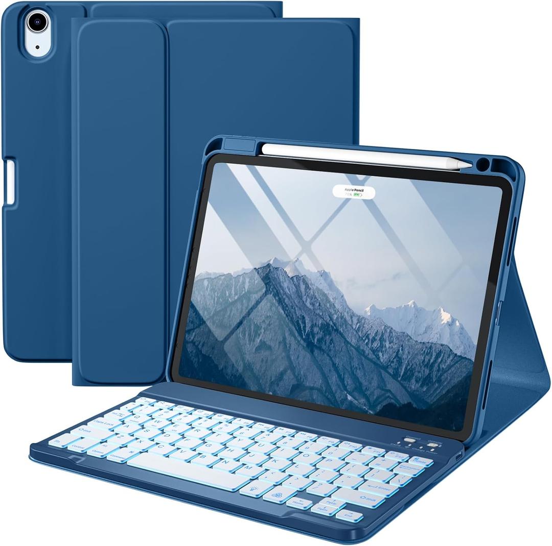 Compatible with iPad Air 11-inch/Air 5th 4th Generation Case with Keyboard - Backlit Detachable, Folio Cover with Pencil Holder for iPad Air 11 Inch M3/M2, Air 5/ Air 4 (Abyss Blue)