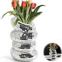 1Pcs Disco Ball Vase, Silver Mirror Finish Disco Ball Planter, Home Living Room Balcony Study Desk Party Decor. (Moderate)