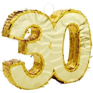 Gold Foil Number 30 Pinata for Birthday Party Decorations Centerpieces Anniversary Celebrations (Small 16.5 X 13 in) Wood