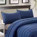 EMME Quilts Queen Size Bedding Sets Navy Blue Bedspread, Soft Lightweight Pre-Washed Bed Set, 3 Piece Cozy Reversible Microfiber Bed Coverlet with Pillow Sham(Square Pattern,90"x90")