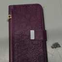 Cases for iPhone 17 Pro Wallet Case Flower for Women with Card Holder Retro Embossed Leaf PU Leather Zipper Flip Cover with Detachable Strap for Apple iPhone 17 Pro 6.3" Purple