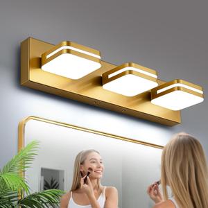 360 Rotate LED Bathroom Vanity Light Fixtures, 1300LM Acrylic Gold Vanity Lights for Bathroom, Modern Wall Lighting Fixtures Over Mirror Kitchen Living Room Hallway (Natural White Light 5000K)