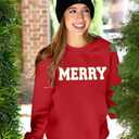 FASHGL Christmas Sequins Sweatshirts Women Merry Glitter Patch Crewneck Sweater Xmas Long Sleeve Pullover Top (Red, S)