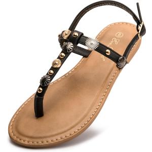 Eozlink Flat Sandals for Women 2025 T-Strap Bohemian Sandals Dressy Casual Summer Beach Sandals Open Toe Comfort Walking Shoes 6