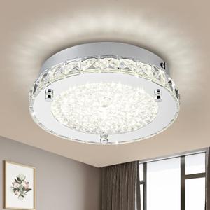 Crystal Ceiling Light Fixture Flush Mount Ceiling Light Modern LED Hallway Light Fixtures for Small Space, Bedroom, Foyer, Entryway, Batrhoom, Kitchen, Dia 8 Inch, 4000K