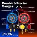 VIVOHOME HVAC Manifold Gauge Set for R134a R410a R22 R32 Refrigerant, 4 Valve Automotive AC Gauges with 5ft Hoses for Car Freon Charging and Evacuation