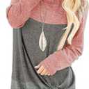 SHIBEVER Long Sleeve Women Tops: Fall Casual Tunic Shirts for Womens Round Neck Twist Knotted Tee Blouses Color Block Pink M