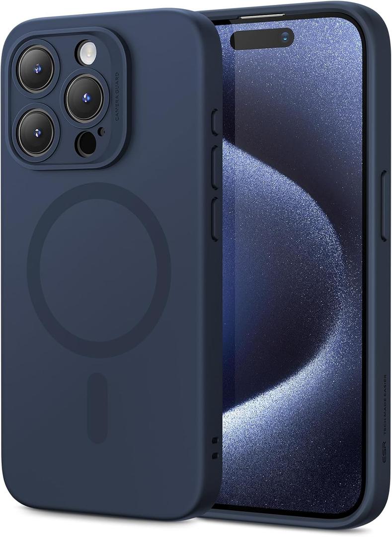ESR for iPhone 15 Pro Max Case with MagSafe, Supports Magnetic Charging, Slim Liquid Silicone Case, Shock Absorbing, Screen and Camera Protection, Cloud Series, Dark Blue
