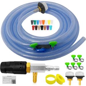 Adjustable Long Range Downstream Injection Nozzle Kit 2-2.5 GPM, Pressure Washer Spray Nozzle, Spray Nozzle Pressure Washer with 1/4" Quick Connect/15FT Hose/Shut-off Valve/Filter.2000 to 3000 PSI.