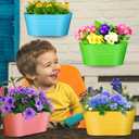 MADHOLLY Railing Planter with Drainage Holes- Sturdy Bucket Pots for Railing Fence, Countryside Style Metal Flower Pots for Herbs Balcony Garden Yard Decor, Pack of 4, Colorful
