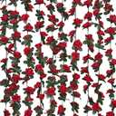 MARTINE MALL Flower Garland Rose Vines, 8 Strands 66Ft Flowers Vines for Bedroom, Rose Flower Garland Decoration, Red Rose Floral Garland for Room Table Birthday Wedding Party Garden Wall Decor