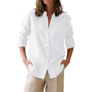 siliteelon Button Down Shirts for Women Oxford Shirt Cotton Dress Shirts Collared Long Sleeve Wrinkle Free Blouse Tops (White, XL)