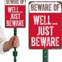 SmartSign Halloween Decoration Sign Beware of Well Just Beware Funny Metal Sign For Yard 10 x 7 inch with 18 inch Stake Kit, 40 mil Laminated Rustproof Aluminum, Set of 1, USA-Made
