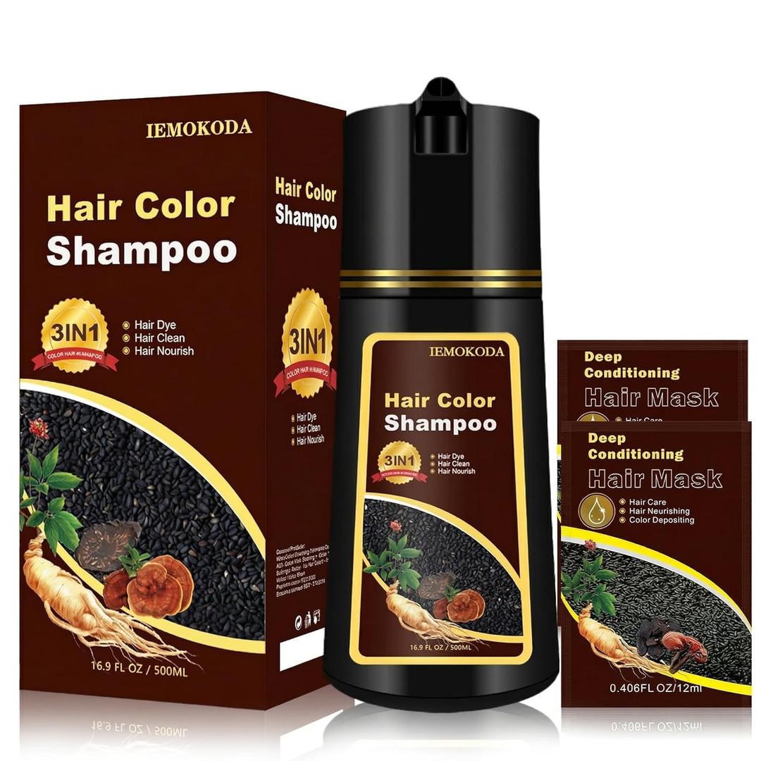 Dark Brown Hair Dye Shampoo, Semi-Permanent Brown Hair Dye, Hair Color Shampoo for Women Men, Cover Grays in Minutes, Champu Para Canas, Champu Para Pintar el Cabello, Easy to Use 16.90 Fl Oz