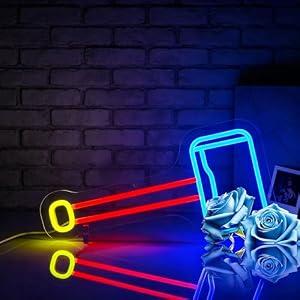 Neon Sign, FPLL Neon Signs for Wall Decor Blue Red LED Signs for Man Cave Game Room Home Party Birthday Decor Bar Beer Sign - USB Powered